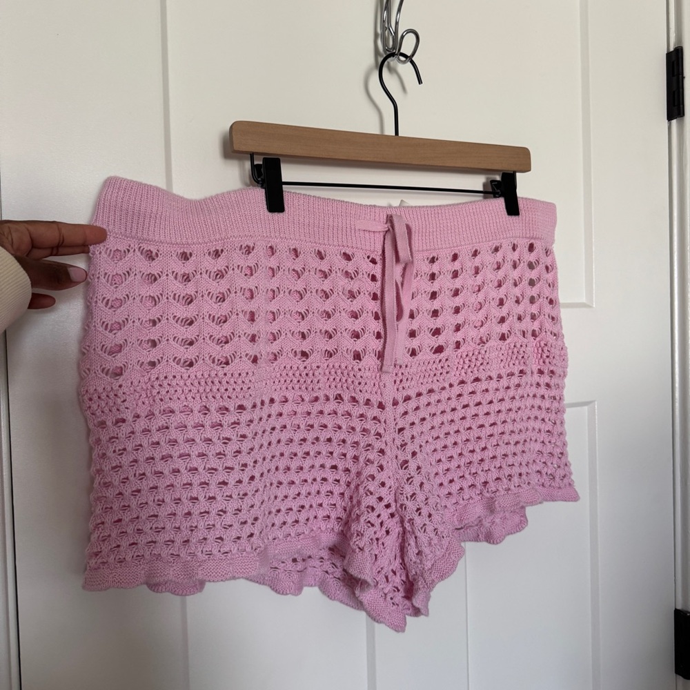 aerie Pink Crochet Knit Lounge Shorts Size Xxl
